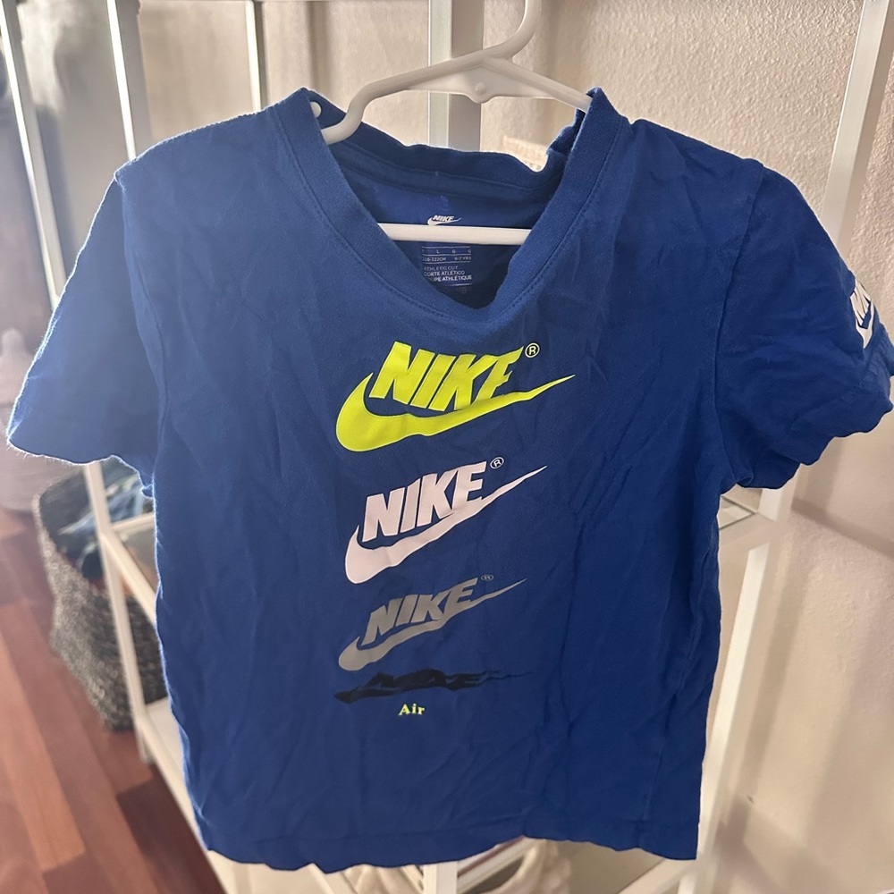 Nike Kids Blue Tee with Multicolor Logo